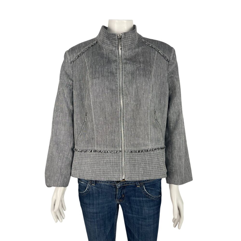 White House Black Market Gray Zip-Front Tweed Jacket